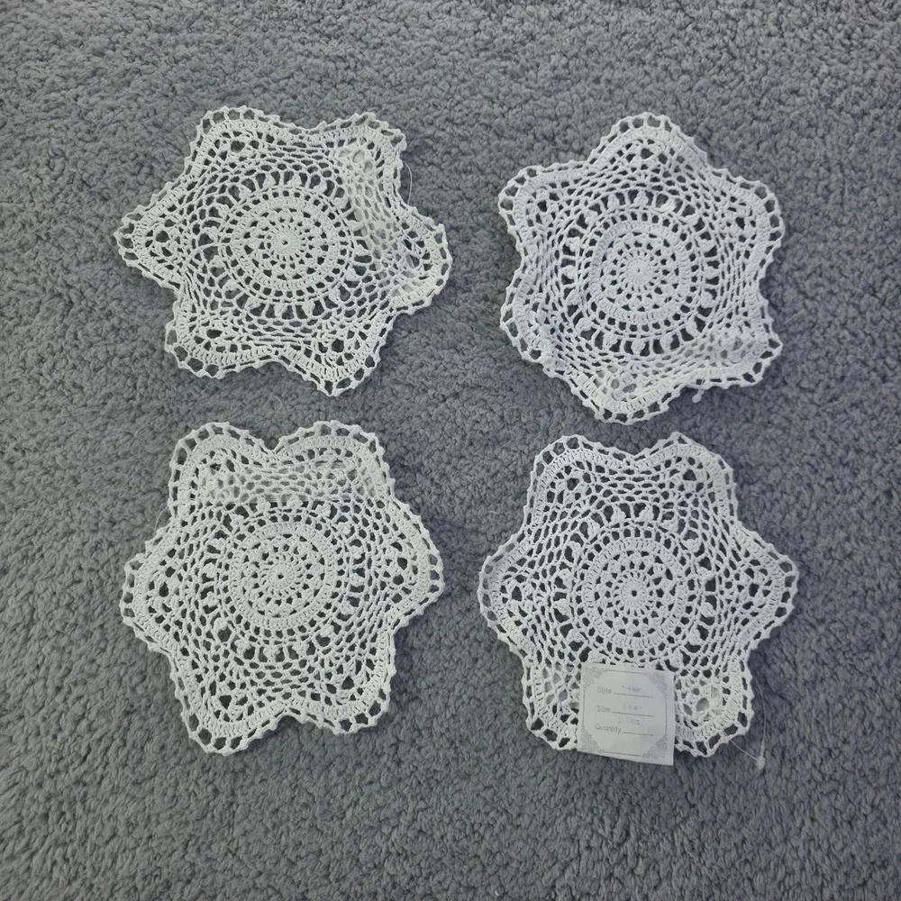 Elegance in Crochet by Tessile 9pc Set White Cotton Table Runner Doilies Coaster